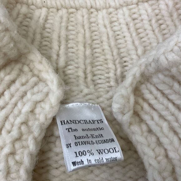 Handcrafts 100% Wool Chunky Knit Zip Up Cardigan Sweater women’s M/ L cream boxy - Picture 4 of 11